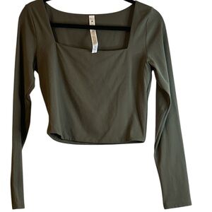 CRZ YOGA Olive Green Long Sleeve Fitted Crop Blouse